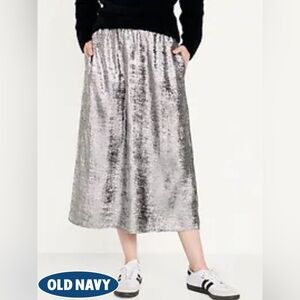 Old Navy Silver A-line Midi Skirt NWT